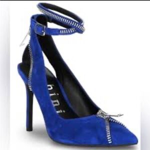 Gianni Bini Tatum Suede Zipper Detail Cut-Out Pumps In Royal Blue Color